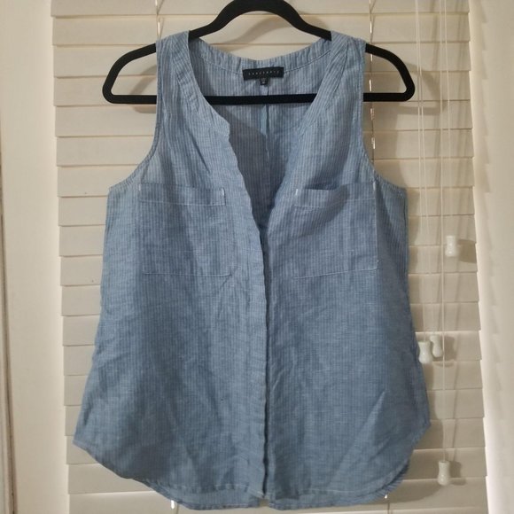 Sanctuary Tops - Sanctuary / M / Chambray Stiped Collared Tank Top